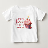 T-shirt Pour Bébé Berry 1er Anniversaire Cupcake aux fraises roses (Devant)