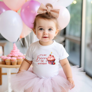 T-shirt Pour Bébé Berry 1er Anniversaire Cupcake aux fraises roses