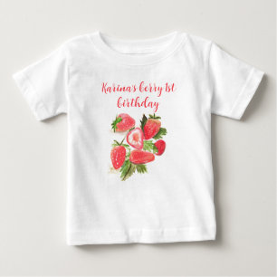 T-shirt Pour Bébé Berry First Birthday Fraise Watercolor Girl