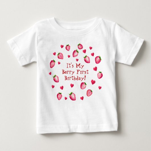 T-shirt Pour Bébé Berry First Birthday Party Coeurs fraises (Devant)