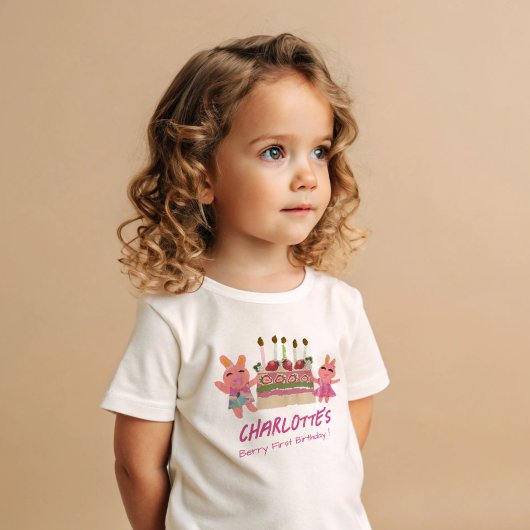 T-shirt Pour Bébé Berry First Happy Birthday Bunnies and Cake
