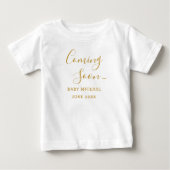 T-shirt Pour Bébé Bientôt Gold Script Pregnancy Faire-part (Devant)