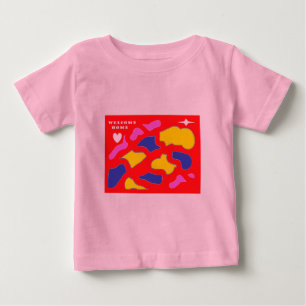 T-shirt Pour Bébé Bienvenue chez vous signé pour vous rouge et jaune