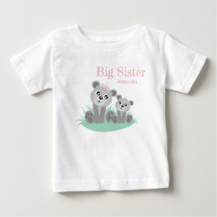 T-shirt Pour Bébé Big sister adjustable name with cute bear
