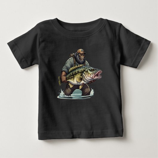 T-shirt Pour Bébé Bigfoot Pêche Basse poisson Sasquatch yeti pêcheur (Devant)