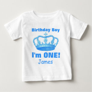 T-shirt Pour Bébé Birthday Boy with Crown Je suis UN ! Nom personnal