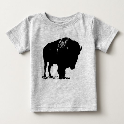 T-shirt Pour Bébé Bison de bison noir et blanc Pop Art (Devant)