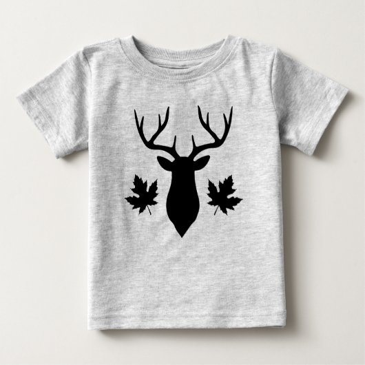 T-shirt Pour Bébé Black Deer Buck Silhouette Feuille d'érable (Devant)