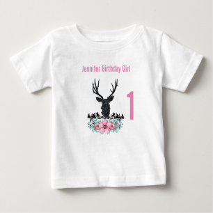 T-shirt Pour Bébé Black Deer Head Rose Fleurs & Montagnes Anniversai