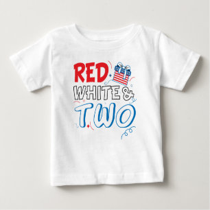 T-shirt Pour Bébé blanc rouge et deux 4 juillet anniversaire de Todd