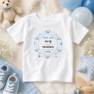 T-shirt Pour Bébé Bleu Blanc Avion 1er Anniversaire Première Décolla