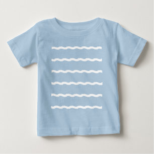 T-shirt Pour Bébé Bleu blanc vagues de mer rayures motif nautique