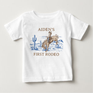 T-shirt Pour Bébé Bleu Brun Rustique Premier Rodéo 1er Anniversaire