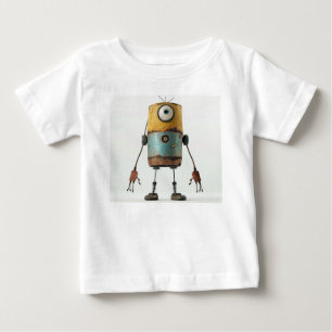 T-shirt Pour Bébé Bleu-Jaune Cyclops Droid - Retro Tin Can Bot