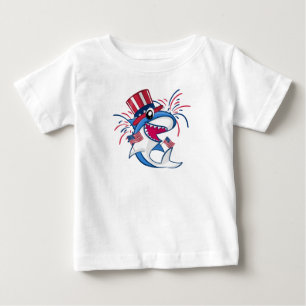T-shirt Pour Bébé Bleu rouge Patriotique Quart de juillet Requin