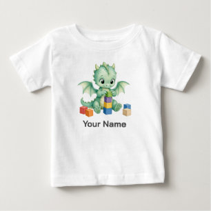 T-shirt Pour Bébé Bloc de construction de bébé dragon vert mignon pe