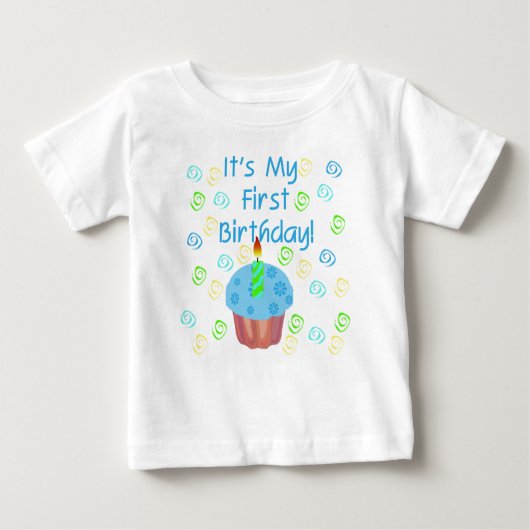 T-shirt Pour Bébé Blue Cupcake 1er anniversaire (Devant)
