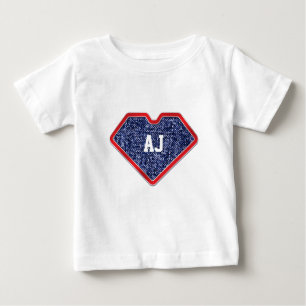 T-shirt Pour Bébé Blue Denim Heart Monogram Super Hero Emblem