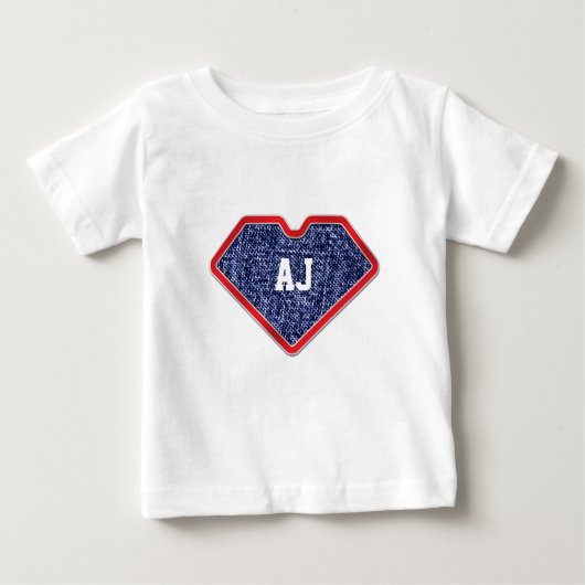 T-shirt Pour Bébé Blue Denim Heart Monogram Super Hero Emblem (Devant)