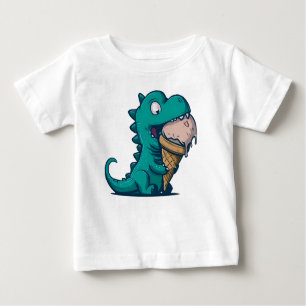 T-shirt Pour Bébé Blue Dino aime la crème glacée - Drôle Cartoon Art