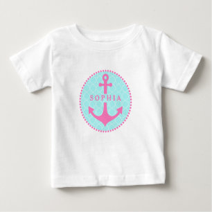 T-shirt Pour Bébé Blue Quatrefoil + Pink Anchor Tutu Bodysuit