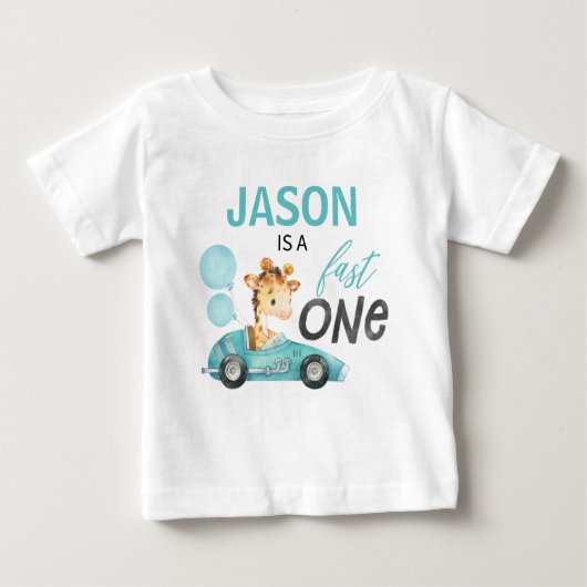 T-shirt Pour Bébé Blue Racing voiture Giraffe 1er Anniversaire T-shi (Devant)