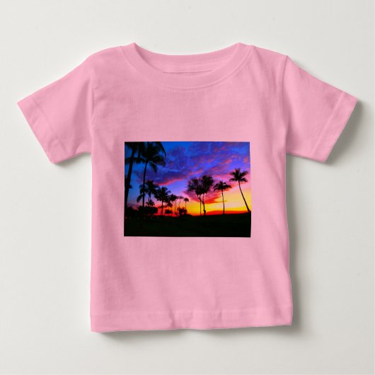 T-shirt Pour Bébé Blue Red Sunset Exotic Hawaiian Beach Palm Trees (Devant)