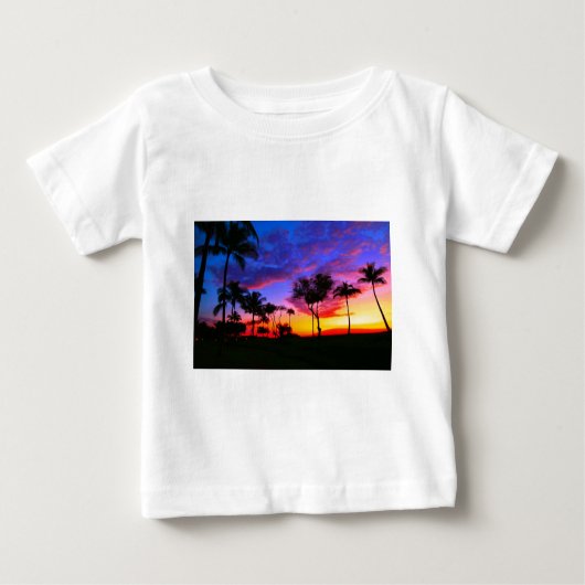 T-shirt Pour Bébé Blue Red Sunset Exotic Hawaiian Beach Palm Trees (Devant)