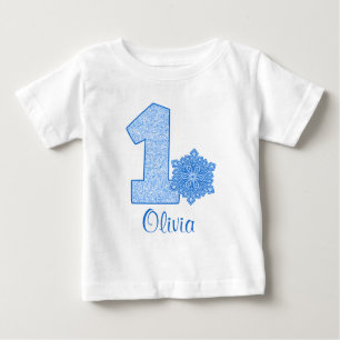T-shirt Pour Bébé Blue Snowflake 1er anniversaire Personnalisé