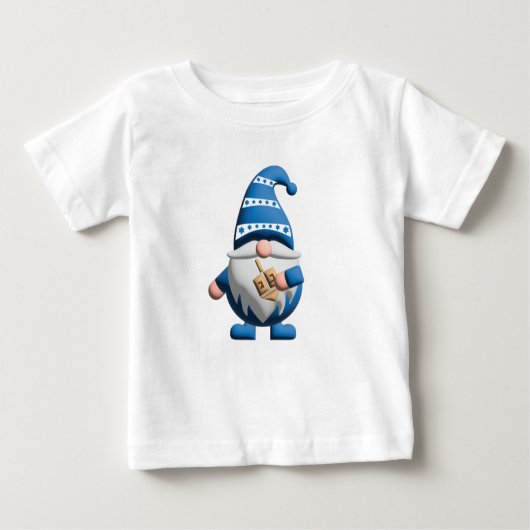 T-shirt Pour Bébé Blue White Hanukkah Gnome holding Dreidel (Devant)