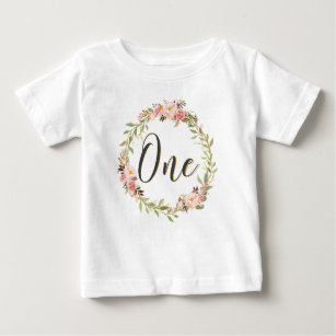 T-shirt Pour Bébé Blush Floral Wreath ONE 1er anniversaire fille chi