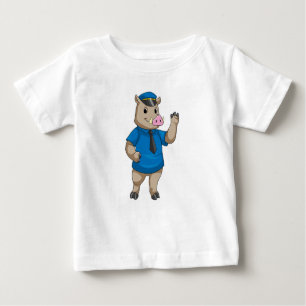 T-shirt Pour Bébé Boar en tant qu'officier de police avec casquette 
