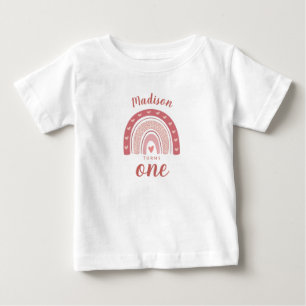 T-shirt Pour Bébé Boho arc-en-ciel rose mignon premier anniversaire