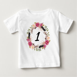 T-shirt Pour Bébé Boho Premier anniversaire Jolie 1ère année Floral