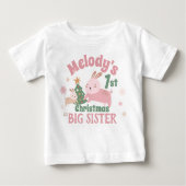 T-shirt Pour Bébé Boho Premier Noël avec mignon lapin, Arbre, Nom (Devant)