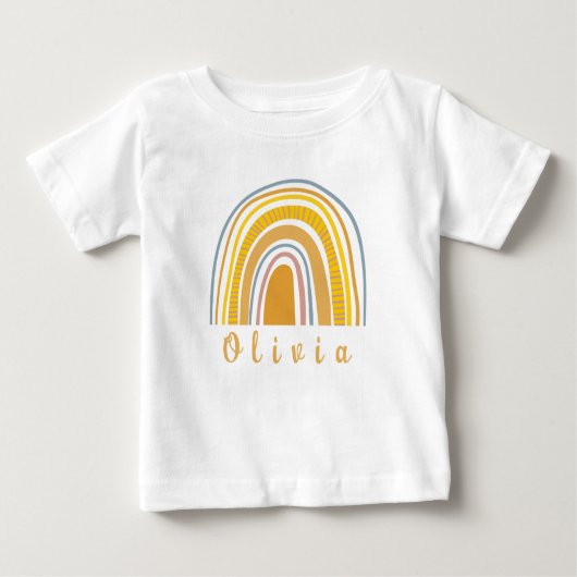 T-shirt Pour Bébé Boho Rainbow avec nom personnalisé Whimsical (Devant)