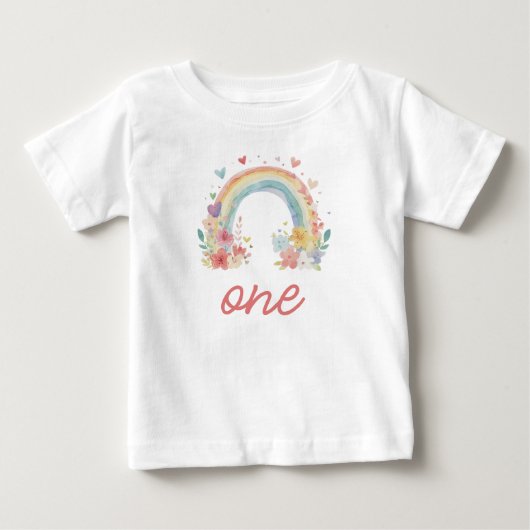 T-shirt Pour Bébé Boho Rainbow Floral Pastel "One" Premier Anniversa (Devant)