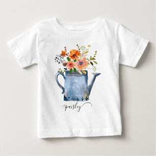 T-shirt Pour Bébé Boho Rust Orange Aquarelle Fleurs Arrosage Can