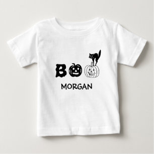 T-shirt Pour Bébé Boite chat noir citrouille visage nom personnalisé
