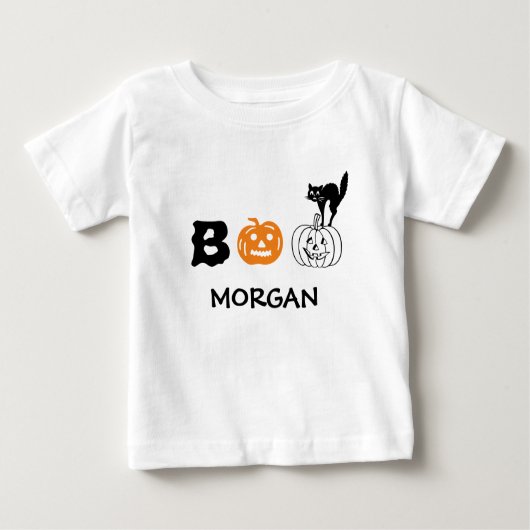 T-shirt Pour Bébé Boite chat noir orange citrouille nom personnalisé (Devant)