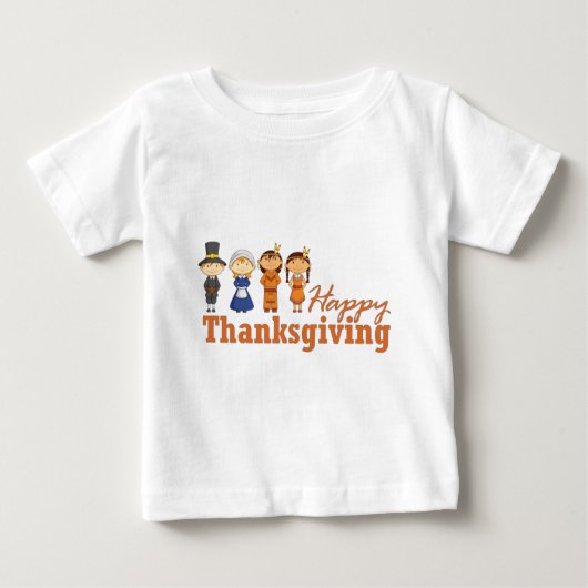 T-shirt Pour Bébé Bon thanksgiving avec Pilgrim Amérindien (Devant)