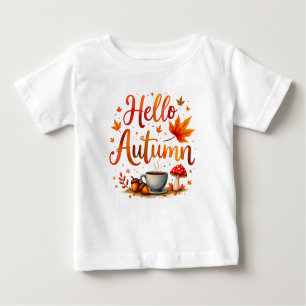 T-shirt Pour Bébé Bonjour Automne, nostalgie cosy