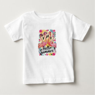 T-shirt Pour Bébé Bonjour Été Mignon Flamant Rose Vacances Tropicale