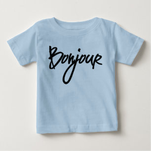 T-shirt Pour Bébé Bonjour Script (Noir) pour les amoureux de France 