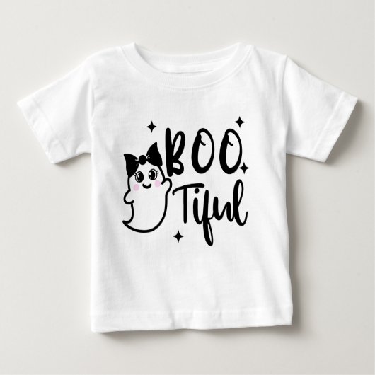 T-shirt Pour Bébé Bootiful, Fille Halloween, mignon fantôme avec Bow (Devant)