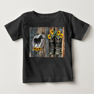 T-shirt Pour Bébé Bottes de cowboy de cheval au galop Fleurs de tour