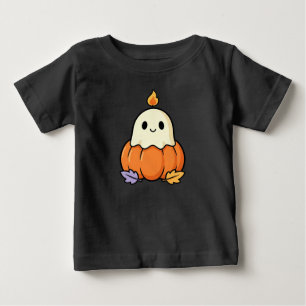 T-shirt Pour Bébé Bougie Fantôme Mignonne sur Citrouille Halloween