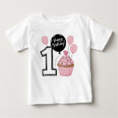 T-shirt Pour Bébé Bougies Ballons Cupcake 1er anniversaire (Devant)