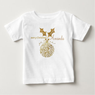 T-shirt Pour Bébé Boule de Noël dorée et houx