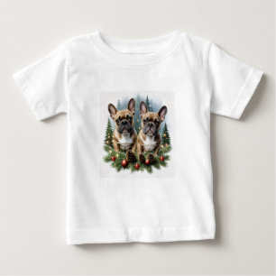 T-shirt Pour Bébé Bouledogue français Couronne de Noël Bouledogue